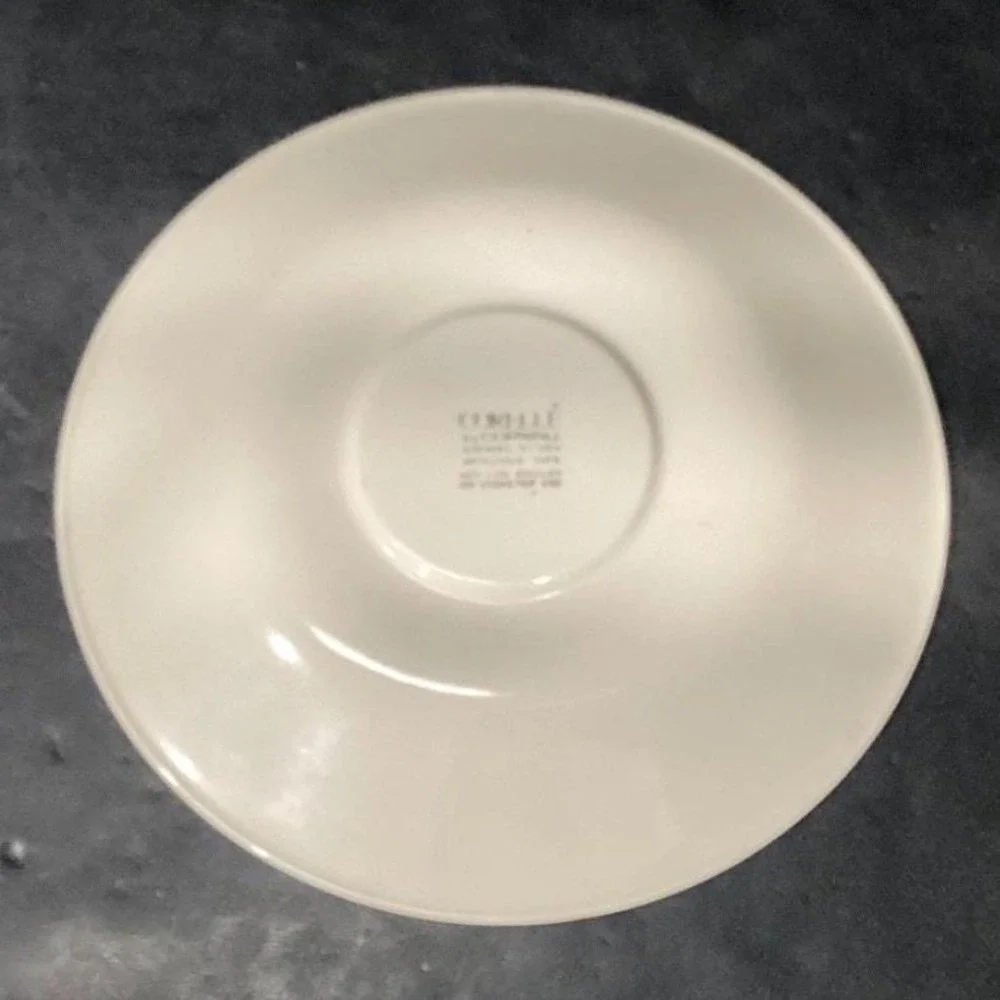 Corelle Corning Needlepoint Coffee Saucers, Set of 4, Vtg Blue Stripe Dinnerware